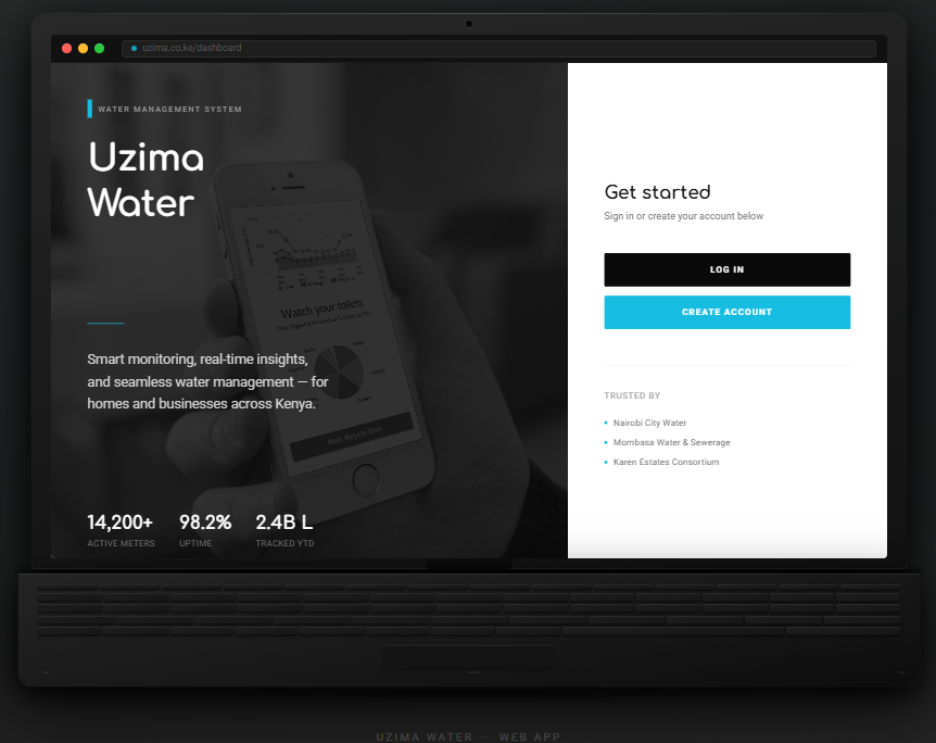 The Uzima Water public landing page.