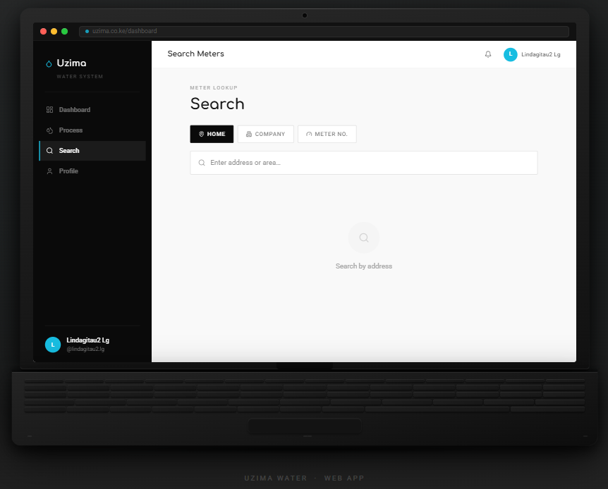 Uzima Water search page.